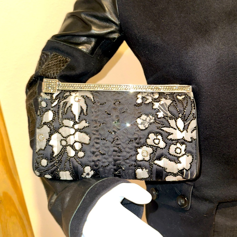 Gorgeous vintage Judith Leiber quilted silk with Swarovski crystals frame bag
